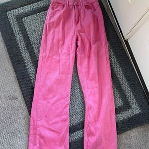 pink straight/flare leg jeans